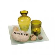Deko - Set Nature mit Vase, Teller und Windlicht