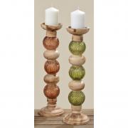 Kerzenleuchter Kerzenhalter Holz und Glas braun 40cm