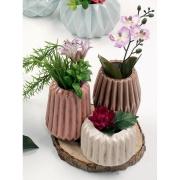 Vasen-Set auf Holzscheibe Keramik bunt