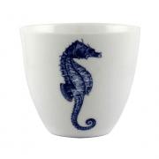 Teelichthalter Windlicht Porzellan weiß - blau mit Seepferdchen