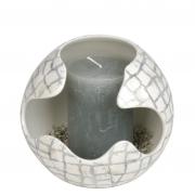 Windlicht aus Keramik mit Kerze grau