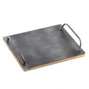 Tablett aus Holz und Metall 40cm schwarz Industriedesign