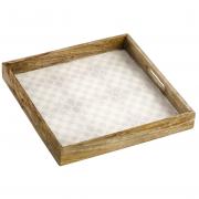 Tablett aus Holz mit Ornamentmotiv 38cm creme