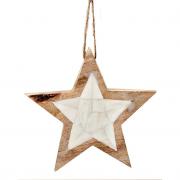 Stern aus Holz und Capiz creme - natur 15cm