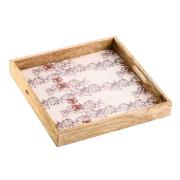 Tablett aus Holz mit Ornamentmotiv 28cm beige