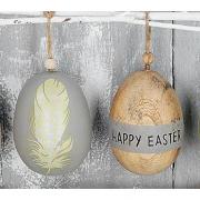 Dekohnger Ei Osterei Holz HAPPY EASTER 10cm