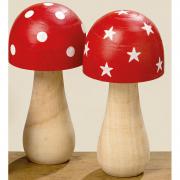 Pilz aus Holz rot - wei mit Sternen 17cm