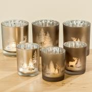 Teelichthalter - Windlicht aus Glas Hirsch beige 10cm