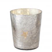 Windlicht Bauernsilber Glas silber mit Sternen 13,5cm