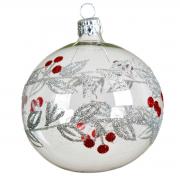 Weihnachtskugel Glas transparent mit Glitzerzweigen rot silber 8
