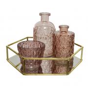 Nostalgisches Windlicht- u. Vasen Set mit Tablett rosa gold