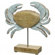 Dekofigur Krebs Skulptur Mangoholz hell-blau 26cm