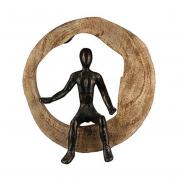 Skulptur z. Hängen Figur aus Alu u. Mango-Holz bronze 28cm / A