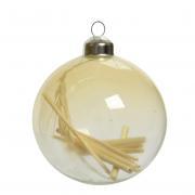 Weihnachtskugel aus Glas transparent - creme mit Grsern 8cm