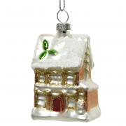 Dekohänger Haus aus Glas creme - bunt handbemalt mit Glitter 6cm