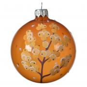 Weihnachtskugel transparent - orange mit Beeren Glas 8cm