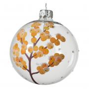 Weihnachtskugel transparent mit Beeren orange Glas 8cm