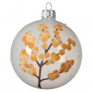 Weihnachtskugel transparent - weiß mit Beeren orange Glas 8cm