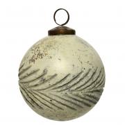 Weihnachtskugel Glas creme - silber nostalgisch rustik 7cm