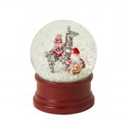 Schneekugel Weihnachtsmann m. Lama dunkel-rot 9cm