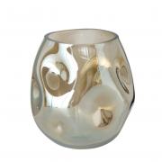 Windlicht / Vase aus Glas asymetrisch grau - beige 17cm