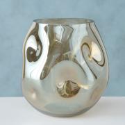 Windlicht / Vase aus Glas asymetrisch grau - beige 17cm
