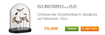 Dekoobjekt Schmetterlinge in Glasglocke schwarz - gold 33cm